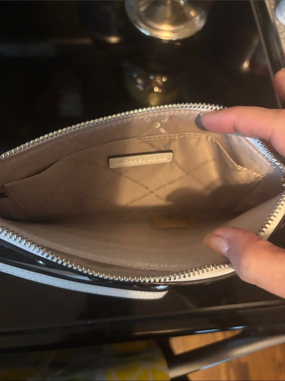 Michael Kors White Pebbled Leather Studded Wristlet Clutch with Silver Studs